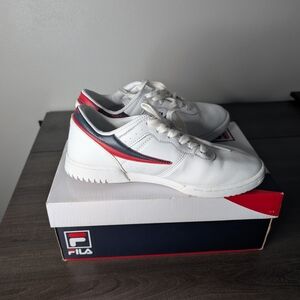 Fila White Sneakers with Red and Blue Accents